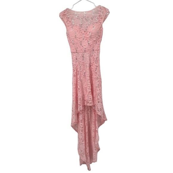 B. Smart Pink High Low Lace Lined Sequin Dress Size 3 Women’s - Picture 1 of 5